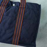 エルメス フールトゥMM キャンバス ハンドバッグ ネイビー / ブラウン