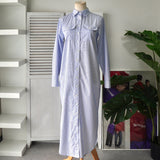 ローレン ラルフローレン ストライプ柄 ロング丈 シャツワンピース ブルー