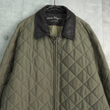 サルバトーレ フェラガモ レザー切り替え キルティングジャケット カーキ