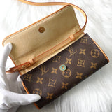 ルイ ヴィトン モノグラム ポシェットツインPM ミニハンドバッグ ブラウン - NEWSED