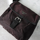 プラダ テスート / レザー ショルダーバッグ 三角プレート トライアングルロゴ ブラウン / ブラック - NEWSED