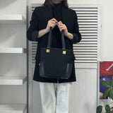 サルバトーレ フェラガモ ナイロンキャンバス レザー トートバッグ ハンドバッグ ブラック - NEWSED