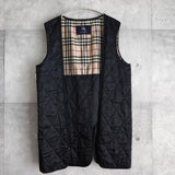 バーバリー ロンドン スタンドカラー フェイクレイヤード ロングコート ノバチェック柄 キルティングベストライナー付き ブラック - NEWSED