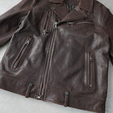ジョン ヴァルベイトス ダブル ライダースジャケット レザージャケット ダークブラウン - NEWSED