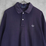 フレッドペリー ロゴ刺繍 長袖ポロシャツ ネイビー - NEWSED