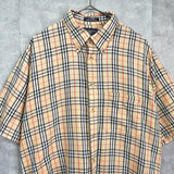 バーバリー ヴィンテージ ノバチェック ホースロゴ 刺繍 半袖シャツ ベージュ - NEWSED