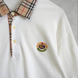 バーバリー ヴィンテージ ホースロゴ ノバチェック襟 半袖ポロシャツ ホワイト - NEWSED