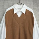 メゾンマルジェラ オーバーサイズ ドッキング ニット シャツワンピース ベージュ / ホワイト レディース - NEWSED