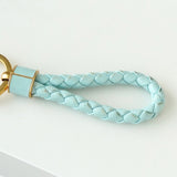 ボッテガ ヴェネタ イントレチャート レザー キーリング キーホルダー チャーム ブルー × ゴールド - NEWSED