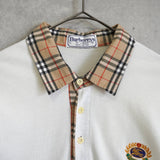 バーバリー ヴィンテージ ホースロゴ ノバチェック襟 半袖ポロシャツ ホワイト - NEWSED