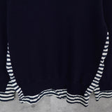 プレイ コムデギャルソン ハートロゴ タートルネック ボーダー柄 異素材切り替え ニット ネイビー - NEWSED