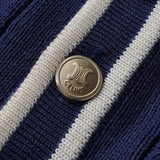 セリーヌ ヴィンテージ サルキー 馬車 刺繍 金ボタン カーディガン ネイビー/ホワイト - NEWSED