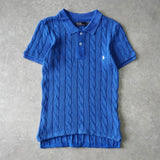 ラルフローレン ロゴ ケーブル編み 半袖 ポロニット ブルー - NEWSED