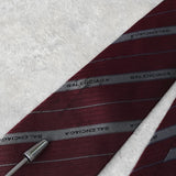 バレンシアガ ヴィンテージ シルク ストライプ柄 ロゴ ネクタイ ワインレッド - NEWSED