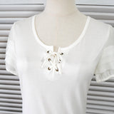 ソニア リキエル ドッキング レースアップ 袖フリル 半袖トップス ブラウス ホワイト - NEWSED