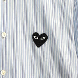 プレイ コムデギャルソン ハートロゴ ストライプ柄 長袖シャツ ブルー - NEWSED