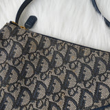 クリスチャン ディオール サドル キャンバス / レザー ハンドバッグ ワンショルダーバッグ ネイビー - NEWSED