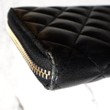 シャネル ラムスキン マトラッセ ラウンドジップ レザー 長財布 ブラック 保存袋・箱付き - NEWSED
