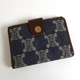 セリーヌ パリマカダム デニム / レザー コンパクトウォレット 二つ折り財布 ブルー / ブラウン - NEWSED