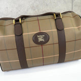 バーバリー ロゴ チェック柄 キャンバス / レザー ボストンバッグ カーキ / ブラウン - NEWSED