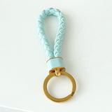 ボッテガ ヴェネタ イントレチャート レザー キーリング キーホルダー チャーム ブルー × ゴールド - NEWSED