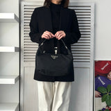 プラダ ポコノ テスート ナイロン サフィアーノ レザー ハンドバッグ ワンハンドル 三角プレート ブラック - NEWSED