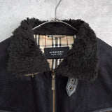 バーバリー ロンドン ボア レザー スエード調 ジッパー ムートンジャケット ノバチェック裏地 ブラック - NEWSED