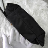 プラダ ジャガード テスートナイロン / レザー ギャザー リボン ショルダーバッグ ブラック - NEWSED