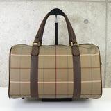 バーバリー ロゴ チェック柄 キャンバス / レザー ボストンバッグ カーキ / ブラウン - NEWSED