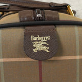 バーバリー ロゴ チェック柄 キャンバス / レザー ボストンバッグ カーキ / ブラウン - NEWSED