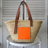 ロエベ アナグラム ラフィア バスケットバッグ カゴバッグ ベージュ / オレンジ - NEWSED