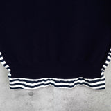 プレイ コムデギャルソン ハートロゴ タートルネック ボーダー柄 異素材切り替え ニット ネイビー - NEWSED