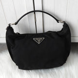 プラダ ポコノ テスート ナイロン サフィアーノ レザー ハンドバッグ ワンハンドル 三角プレート ブラック - NEWSED