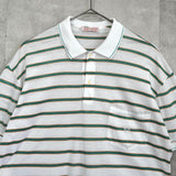 ロエベ ヴィンテージ アナグラム 刺繍 ボーダー柄 半袖ポロシャツ ホワイト × グリーン - NEWSED