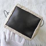 ジルサンダー ドローストリング キャンバス レザー 巾着型 ショルダーバッグ ポシェット アイボリー / ブラック - NEWSED