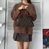 フェンディ エトニコ ズッカ柄 キャンバス/レザー ハンドバッグ ブラウン - NEWSED