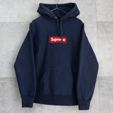 シュプリーム ボックスロゴ フーディー パーカー ネイビー - NEWSED