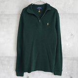 ポロ ラルフローレン ハーフジップ ニット ロゴ刺繍 ダークグリーン - NEWSED