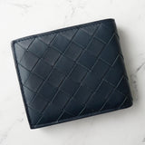 ボッテガ ヴェネタ イントレチャート レザー 二つ折り財布 ネイビー - NEWSED