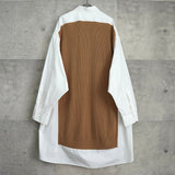 メゾンマルジェラ オーバーサイズ ドッキング ニット シャツワンピース ベージュ / ホワイト レディース - NEWSED