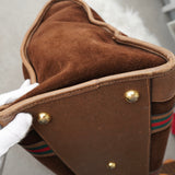 オールド グッチ シェリーライン スエード / レザー ボストンバッグ ビジネスバッグ ブラウン - NEWSED