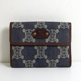 セリーヌ パリマカダム デニム / レザー コンパクトウォレット 二つ折り財布 ブルー / ブラウン - NEWSED