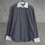 ヴィヴィアン ウエストウッド オーブ ストライプ柄 長袖シャツ クレリックシャツ ブルー - NEWSED