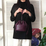 ジルサンダー ドローストリング レザー 巾着バッグ ハンドバッグ ボルドー - NEWSED