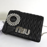 ミュウミュウ マテラッセ ビジュー レザー チェーン ショルダーバッグ ブラック - NEWSED