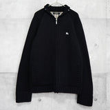 バーバリー ジップアップ ニットジャケット ホースロゴ 刺繍 ノバチェック裏地 キリティング裏地 ブラック - NEWSED