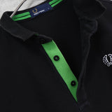 フレッドペリー ロゴ刺繍 半袖ポロシャツ ブラック × グリーン - NEWSED