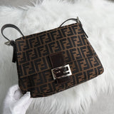 フェンディ マンマバケット ズッカ キャンバス / レザー ワンショルダーバッグ ブラウン - NEWSED