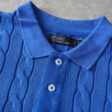 ラルフローレン ロゴ ケーブル編み 半袖 ポロニット ブルー - NEWSED