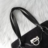 サルバトーレフェラガモ ガンチーニ ベロア調 キャンバス / レザー ハンドバッグ 肩掛け ブラック - NEWSED